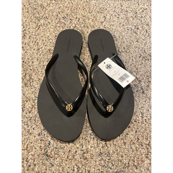 NWT Tory Burch 100% Authentic Have Receipts Thin Flip Flops Sandals Black Sz 9M - Picture 1 of 5